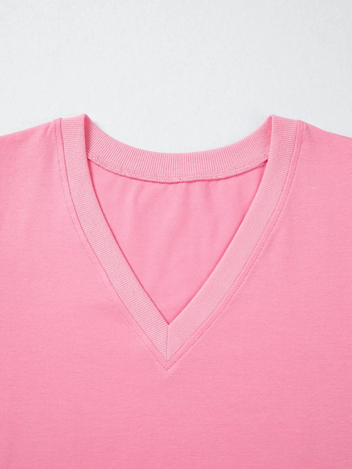 Solid Color V Neck Short Puff Sleeve Blouse