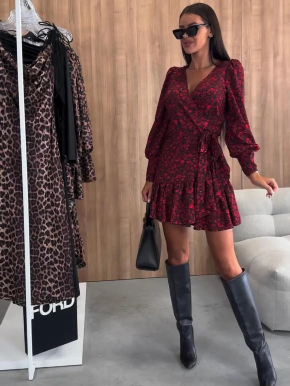 Party Mini Dress With Wrap Design And Long Sleeves