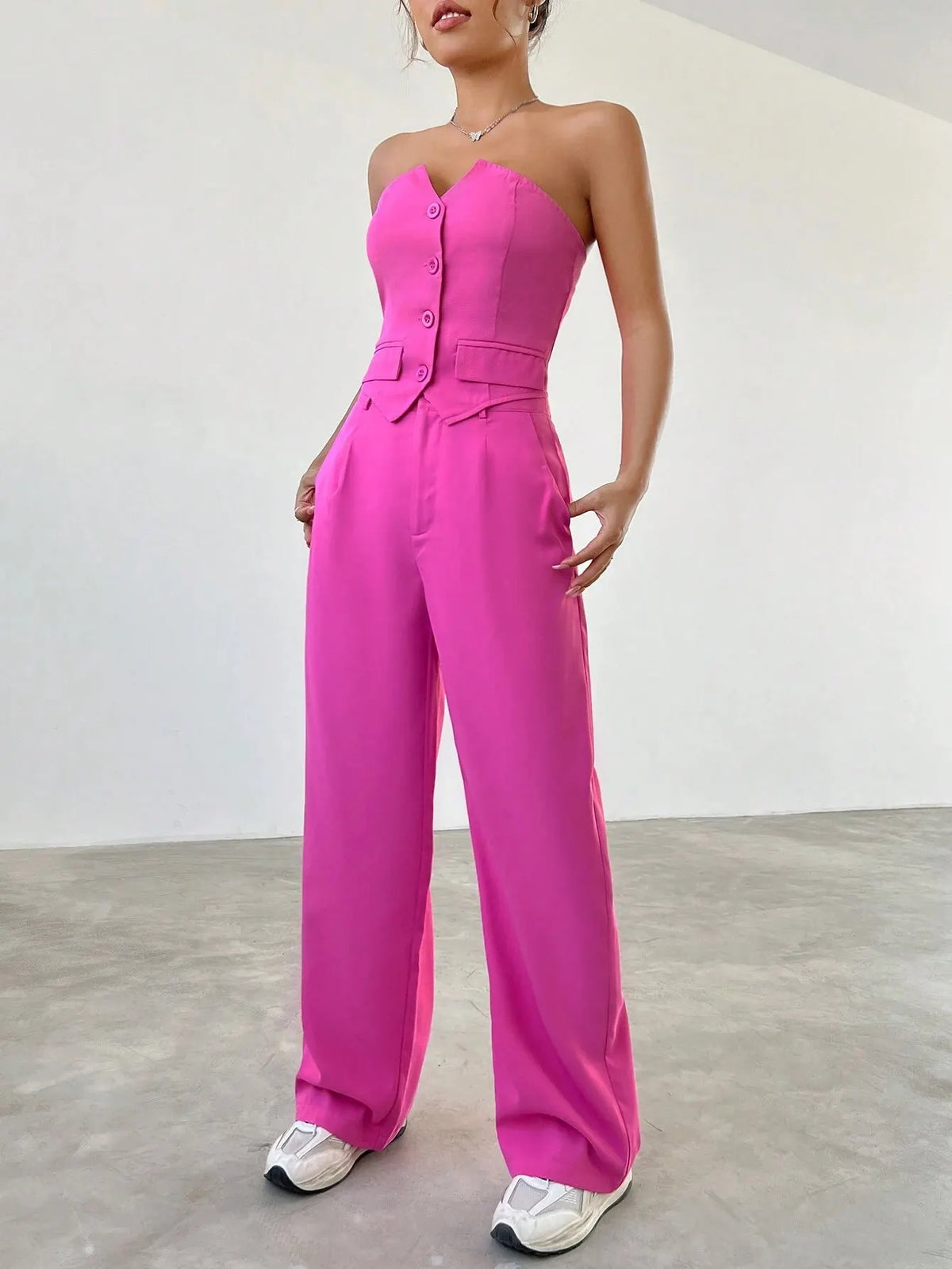 Conjunto Feminino CalÃ§a e Cropped Rosa JÃºlia