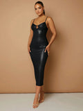 Vestido Midi em Couro Preto Lara