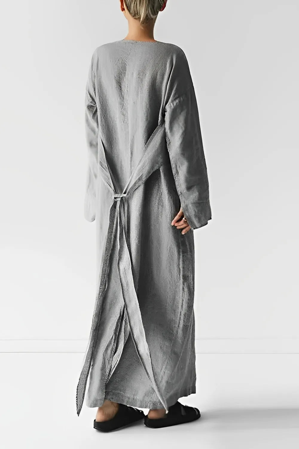 - Leinen Wickel Maxikleid
