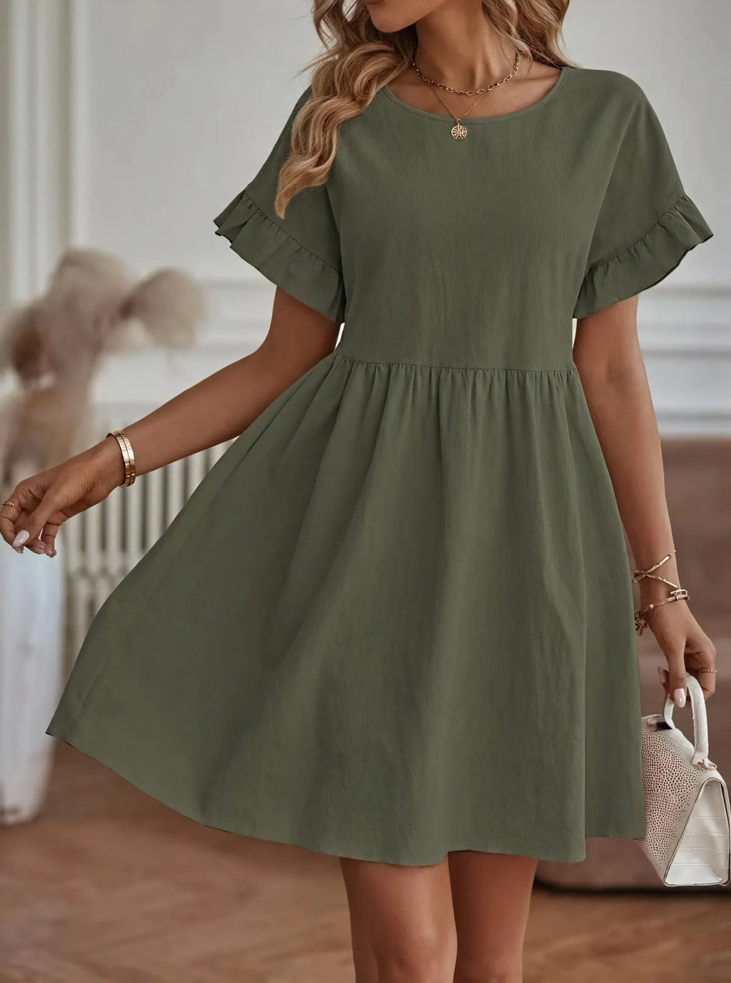 A-Linien Kleid mit Rüschenärmeln und Taillierung