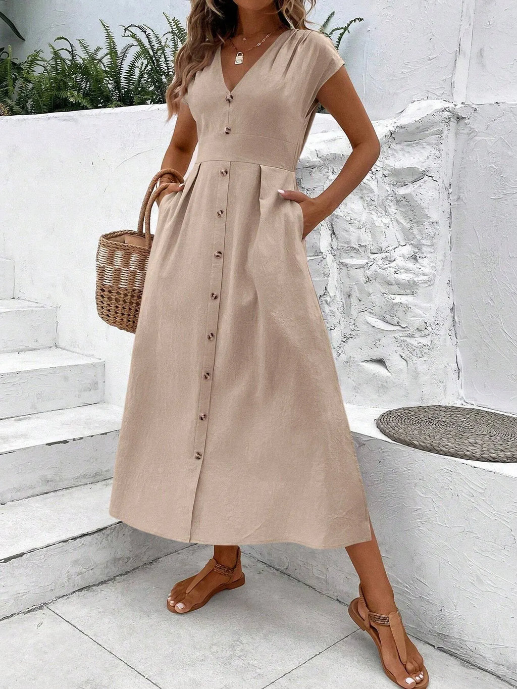 Vestido Longo Taisa Bege