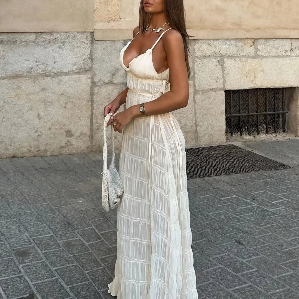 Plissiertes Maxi-Kleid mit Spaghettiträgern