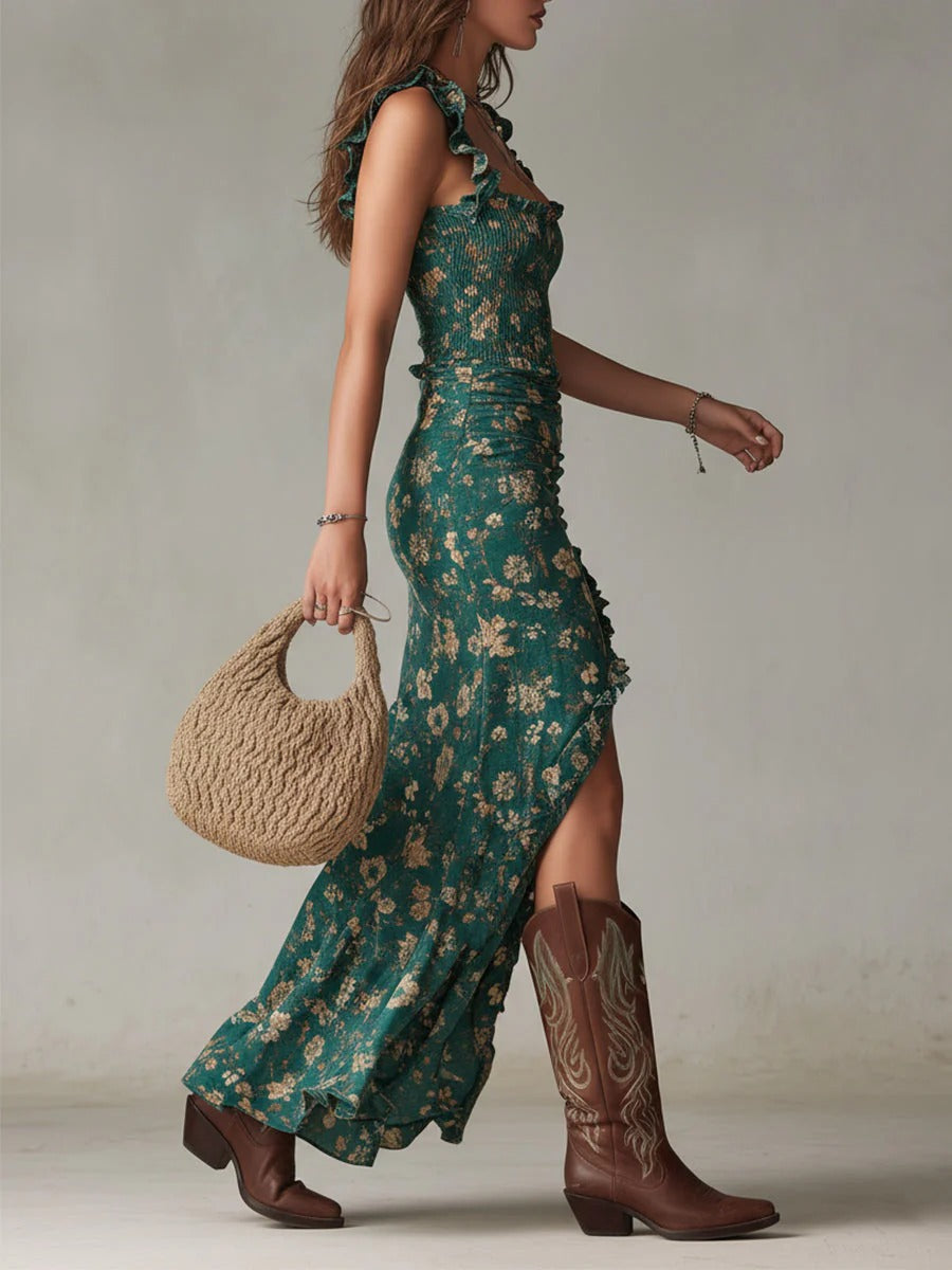 Women's Long Floral Dress with High Slit