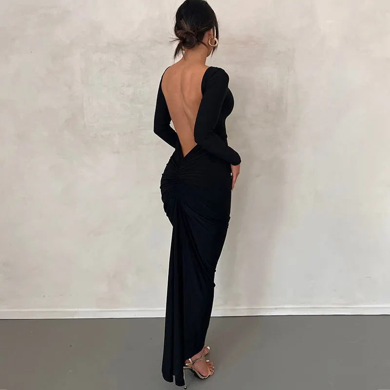 Sexy Backless Solid Color Maxi Dress