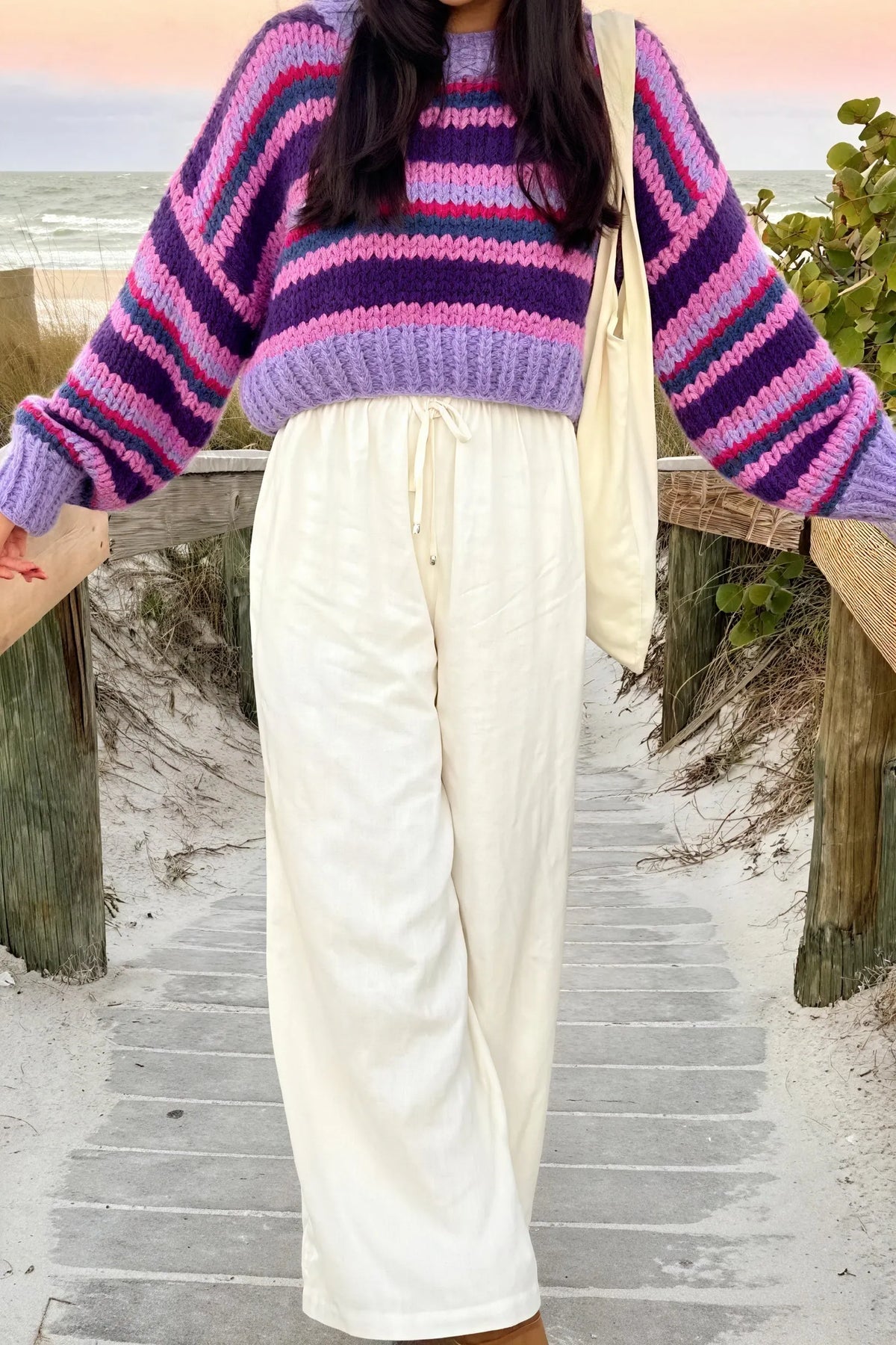 Gestreifter Strickpullover in Oversize-Passform
