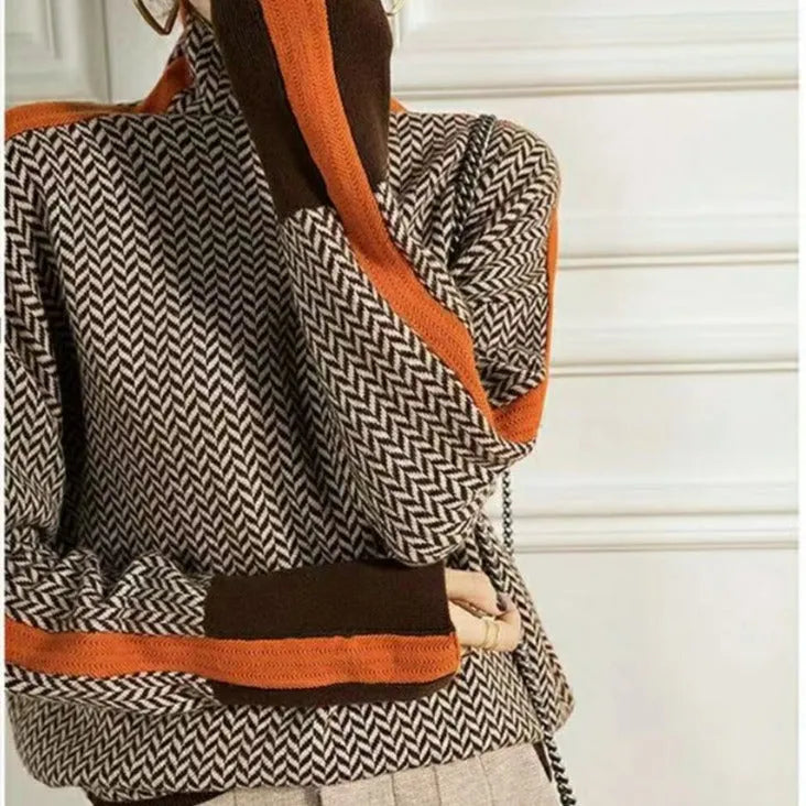 Geometrisch gestrickter Rollkragenpullover
