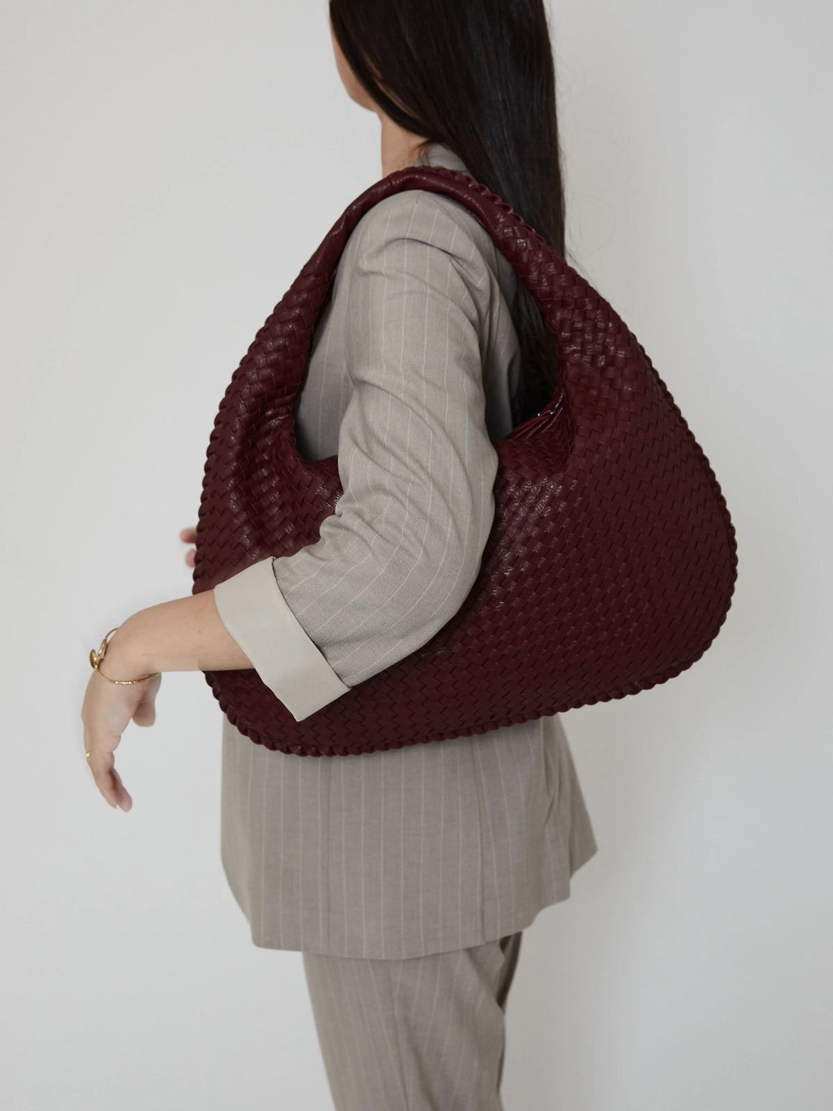 Burgundy Luxury Ladies Handbag with Braided Design