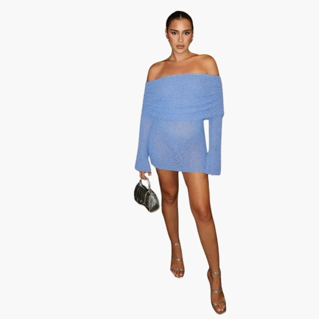 Women's Mini Dress with Sleeveless Design and Elasticated Top Edge