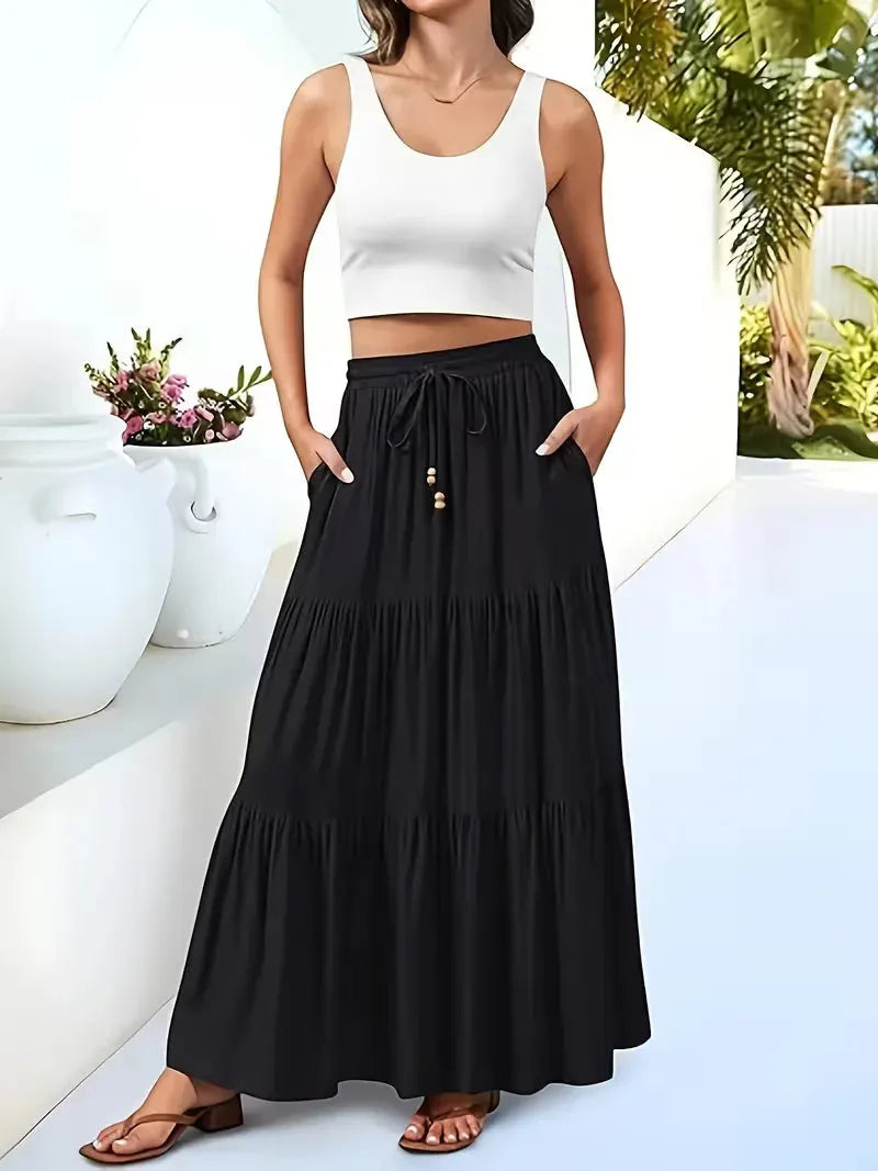 Maxi Skirt for Women with Drawstring and Summer Style