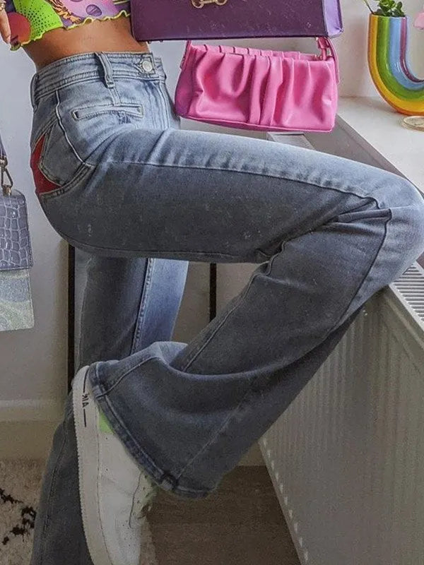 Dames Flare Jeans Met Rode Ster | Vintage Y2K Statement Jeans