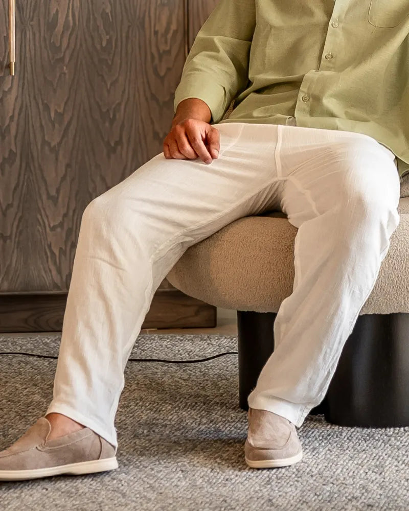Leichte Slim Fit Herren Sommer Leinenhose Mit Kordelzug