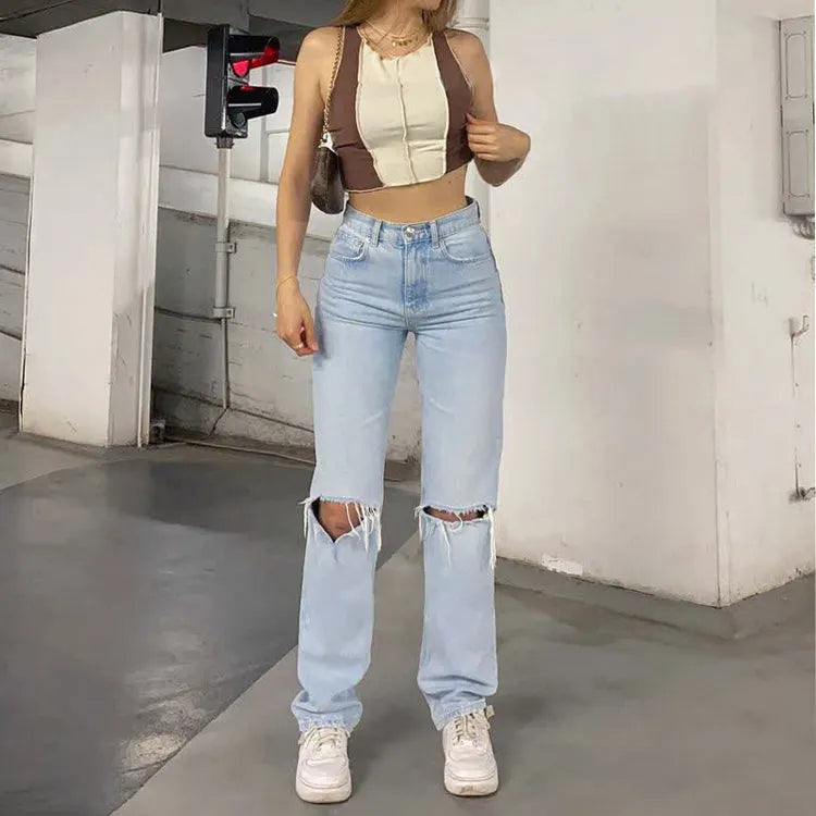 Damen Baggy-Jeans mit hoher Taille und weitem Bein