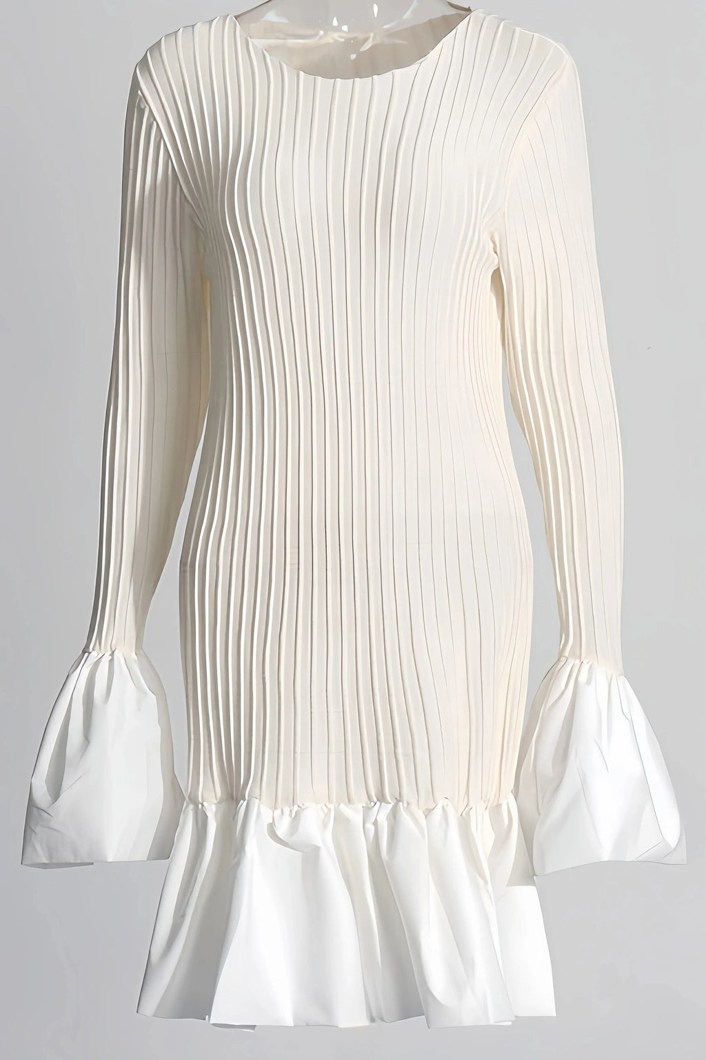 Clara Women's Elegant Pleated White Dress - Mini