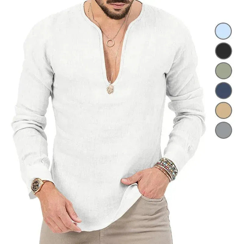 Herren Leinen Langarmhemd