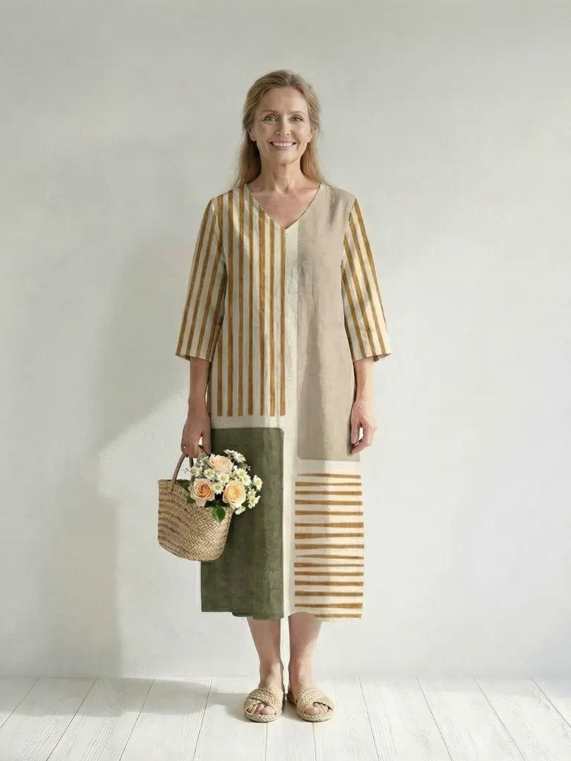 Soren | Light Mixed Stripe Midi Dress