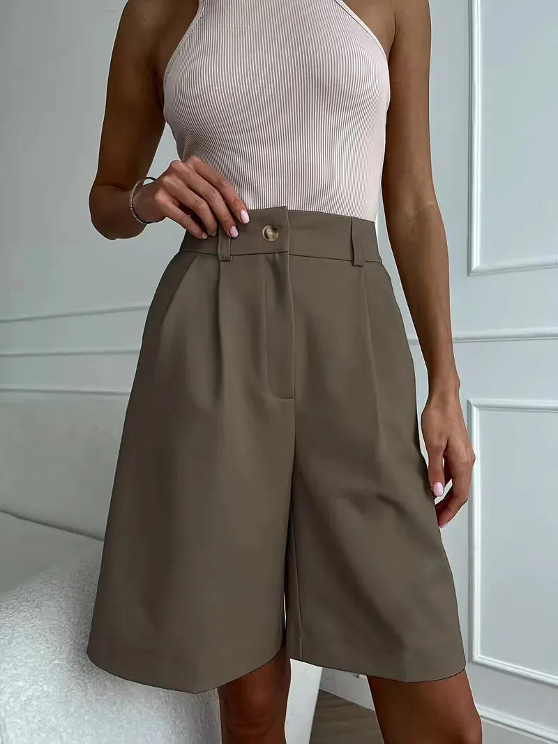 Women's Shorts with High Waist and Gold Buckle