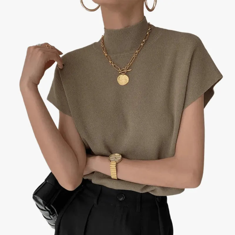 Eleganter Kurzarm-Top mit hohem Kragen