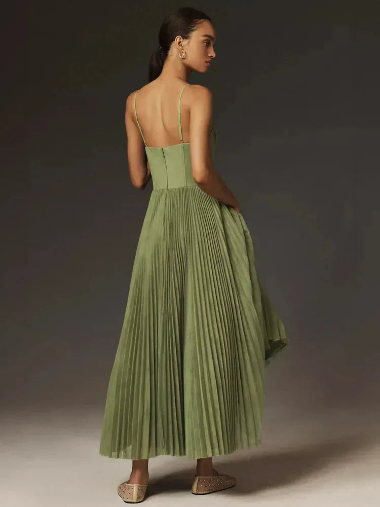 Damen Korsett-Midikleid mit strukturiertem Oberteil und Plisseerock
