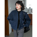 Lässig Lang Ärmel Taschen Blau Jacke