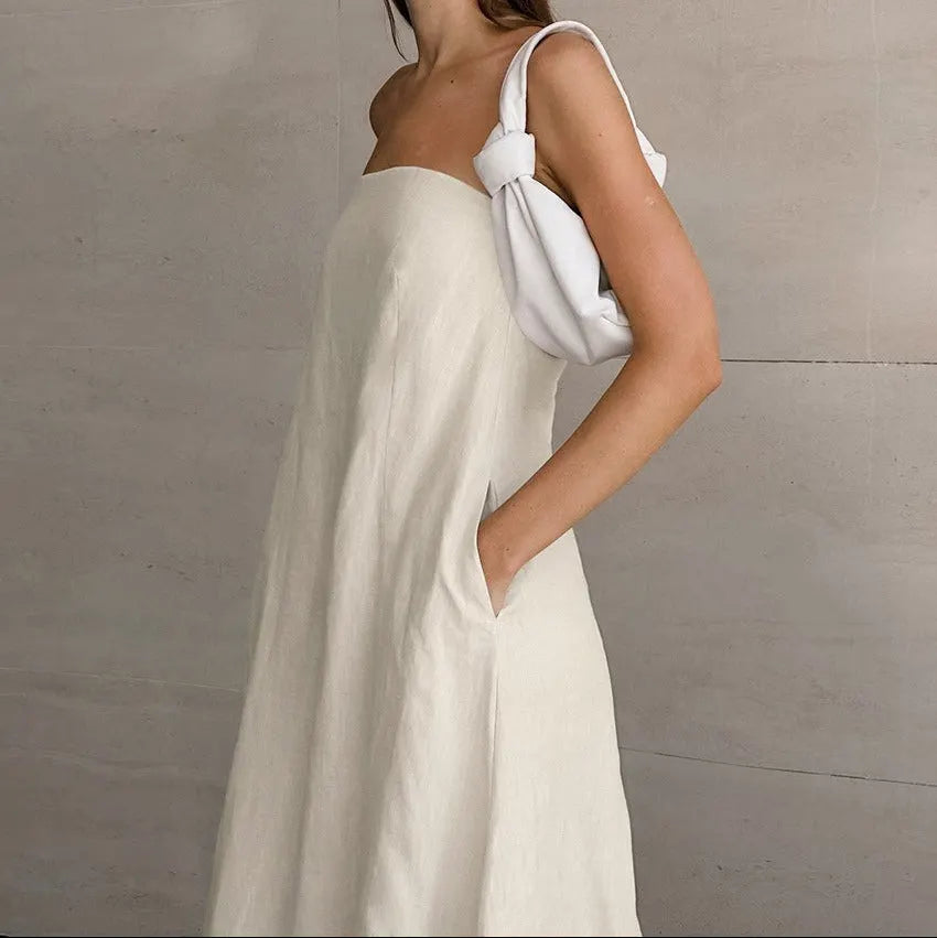 ELODIE | Lange Strapless Jurk Van Linnen-Katoen â€“ Luchtig, Natuurlijk, Elegant