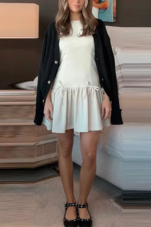 Sleeveless Ruffle Girdling Mini Bow Dress
