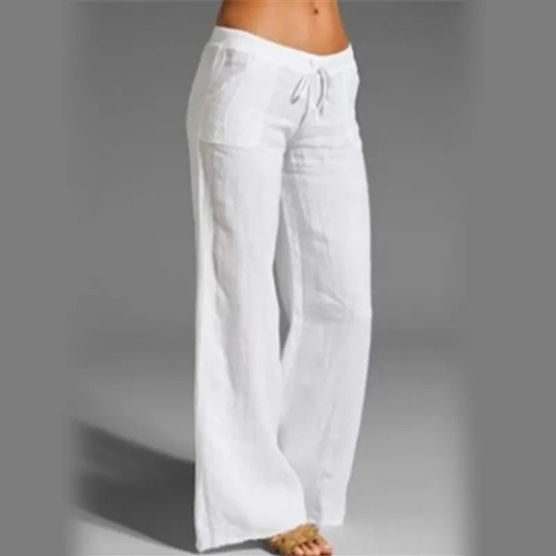 Women's Casual Solid Color Cotton Wide-Leg Pants