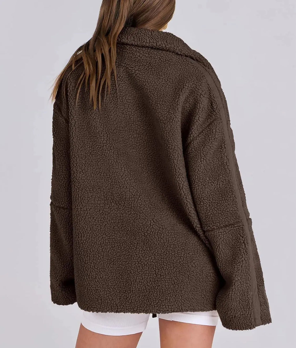 ROMY | Oversized Lamswollen Damesjas met Rits en Staande Kraag - Warm, Stijlvol & Perfect voor de Frisse Dagen