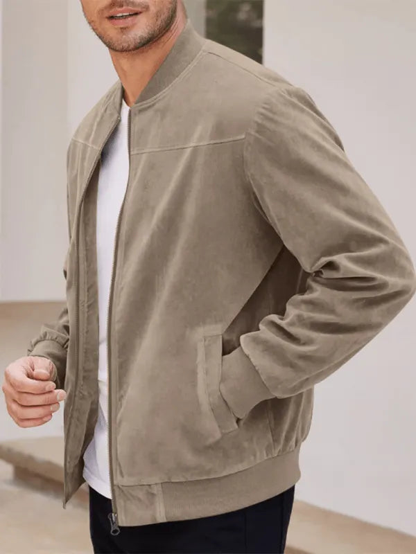 Wildleder Retro ReiÃŸverschluss Herrenjacke Bomberjacke