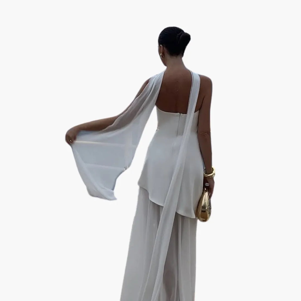 Womenâ€™s Evening Dress with Sheer Skirt and Overlay
