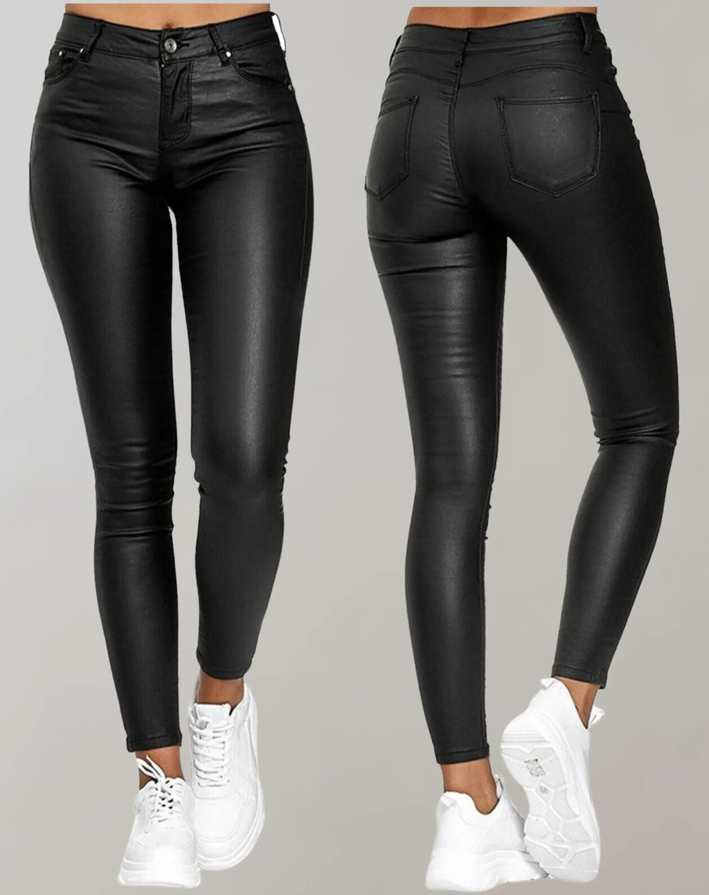 Damen PU Lederhose Skinny High Waist