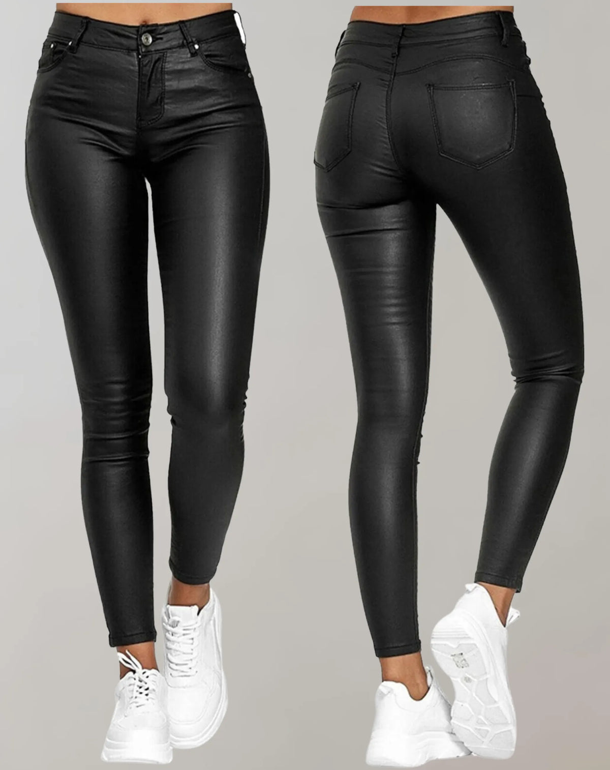 Damen PU Lederhose Skinny High Waist