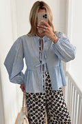 Gestreifte Bluse mit Puffärmeln & Bindedetail