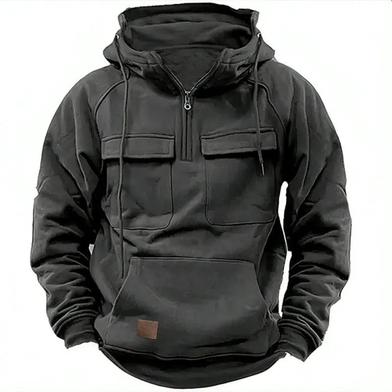 Herren funktionale Kapuzenpullover mit praktischen Taschen und kurzem Reißverschluss