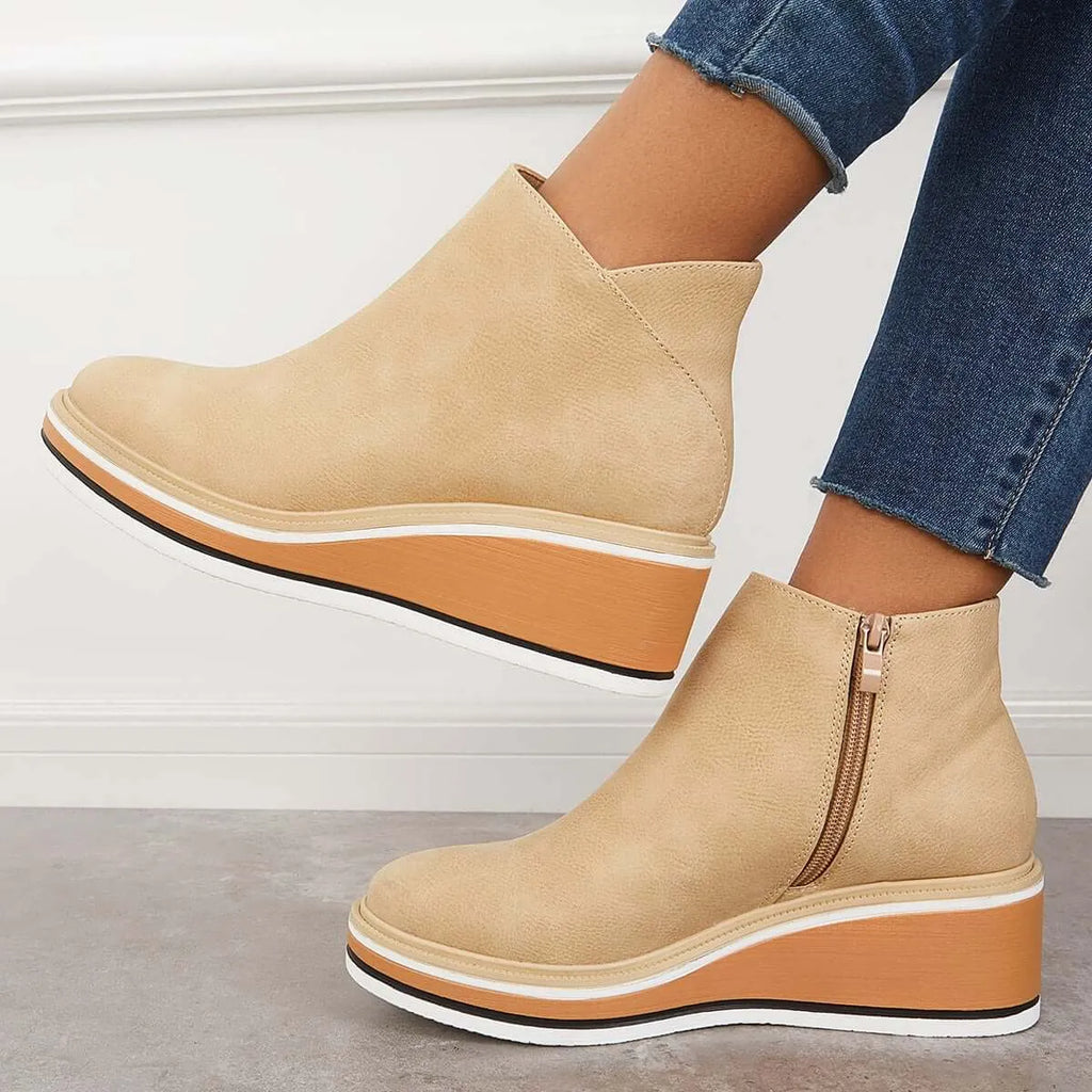 Damen Stiefeletten mit seitlichem Reißverschluss und Plateausohle