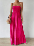 Vestido Feminino Longo Com Babado Liso Rosa