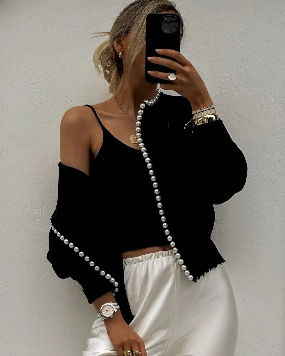 FEMKE | Cardigan Trui Voor Dames Met Pareldetails En Open Voorzijde â€“ Elegant, Tijdloos, Verfijnd