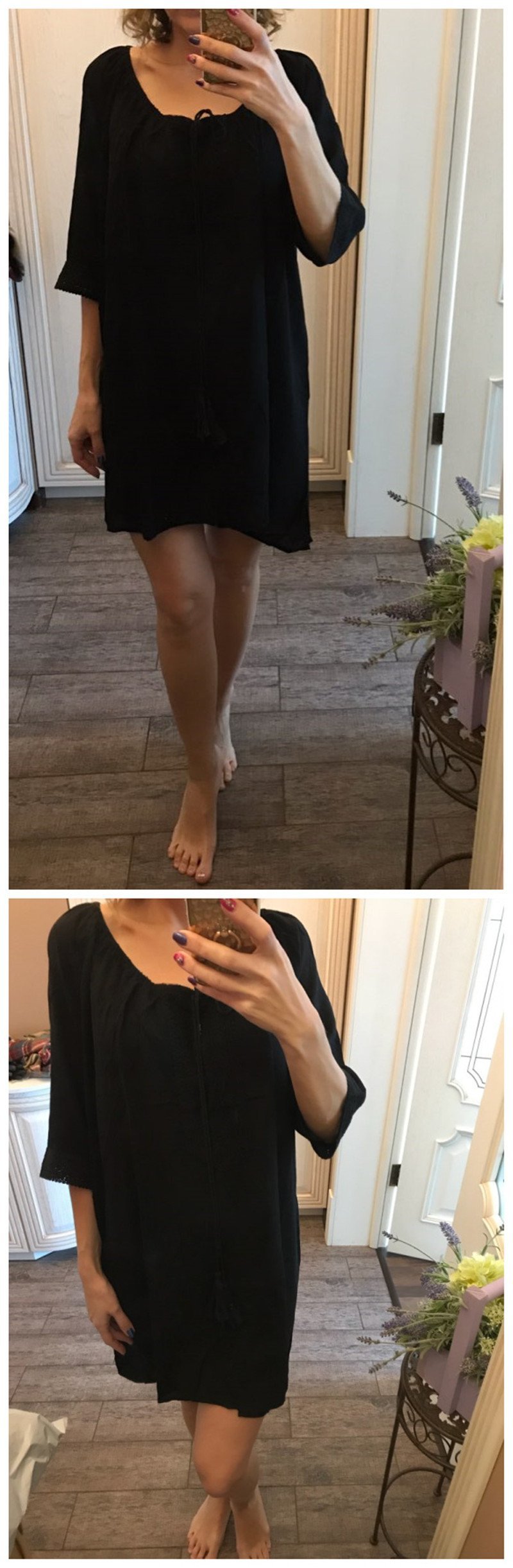 Women Solid Color Tassel Mini Dress Swimwear Beach Cover-up