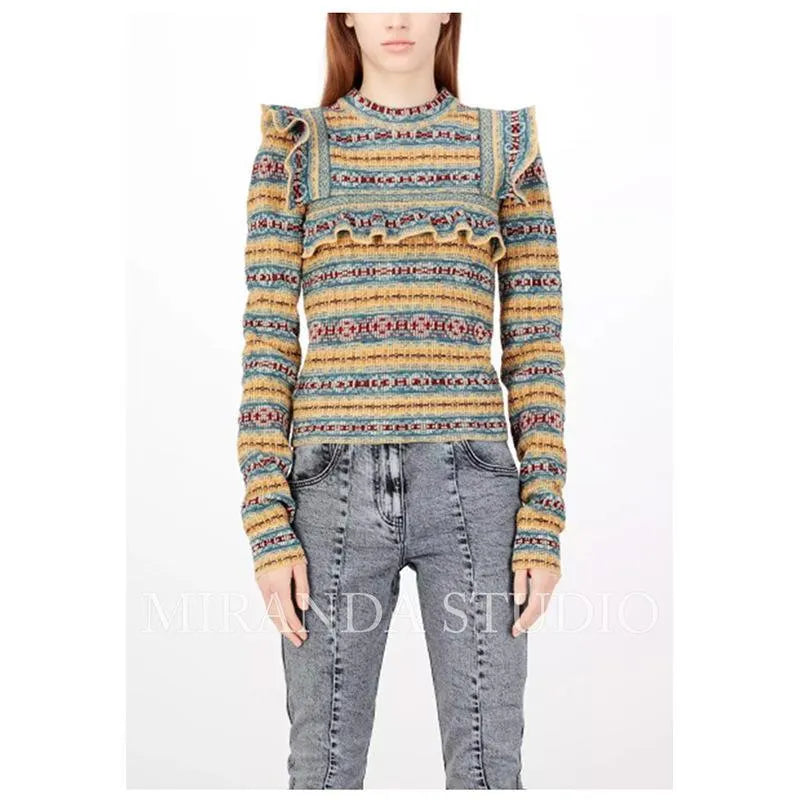 Autumn And Winter Geometric Stripes Wooden Ear Bottoming Slim Sweater
