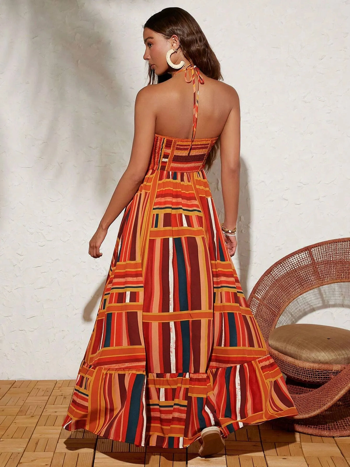 Vestido Longo Isadora Listrado Laranja