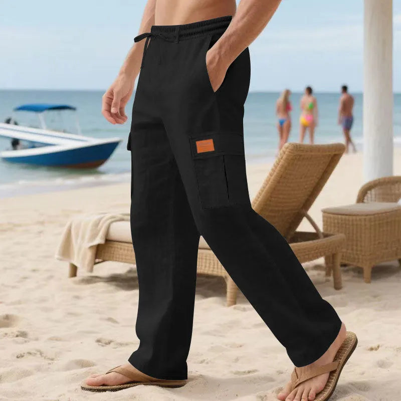 Herren nan maritime Strand-Cargohose im Relaxschnitt mit elastischem Tunnelzugbund
