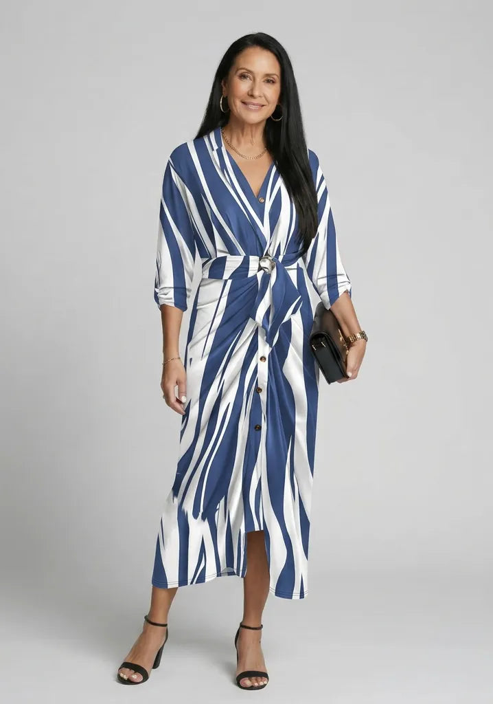 Elden | Abstract Brushstroke Wrap Midi Dress