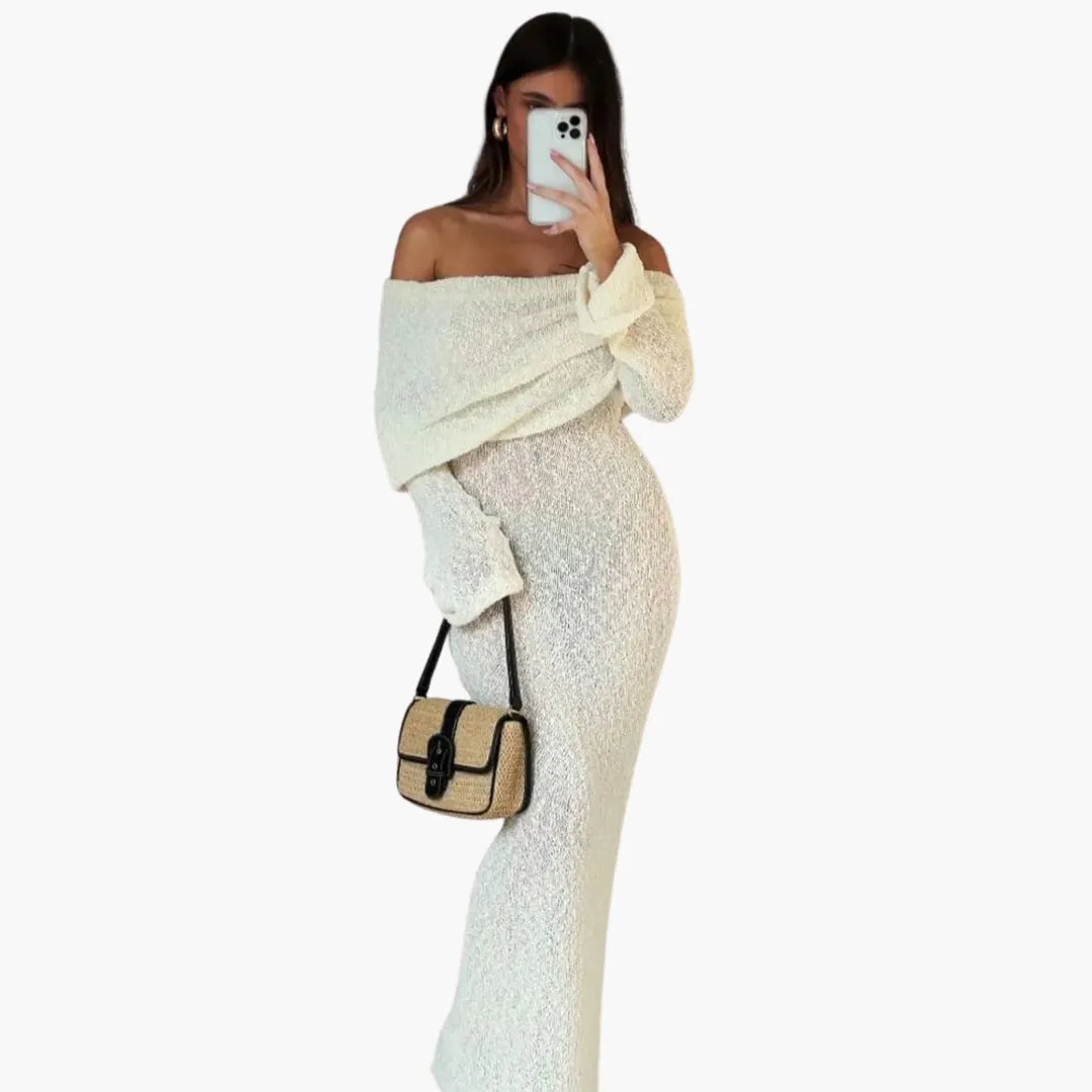 Womenâ€™s Off-Shoulder Maxi Dress with Decorative Finish
