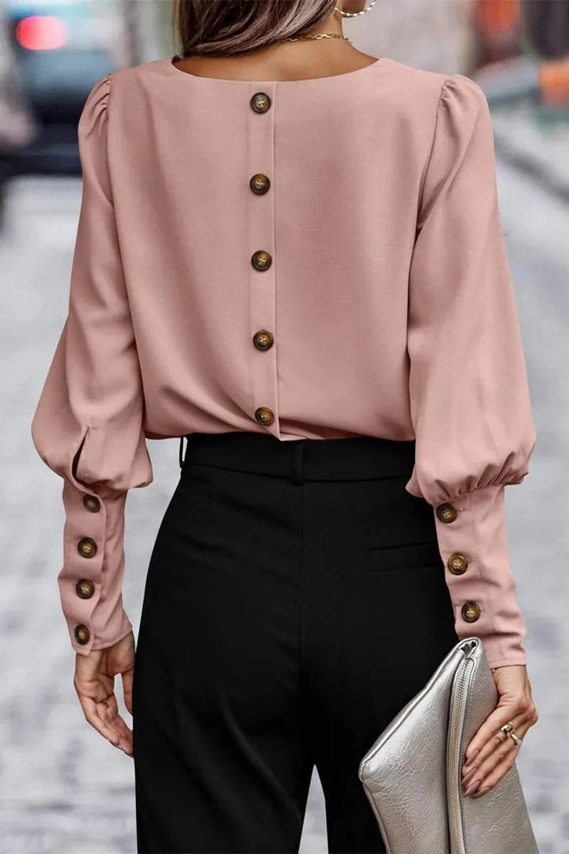 Pamelaâ„¢ - Elegante solide KnÃ¶pfe O-Ausschnitt Tops