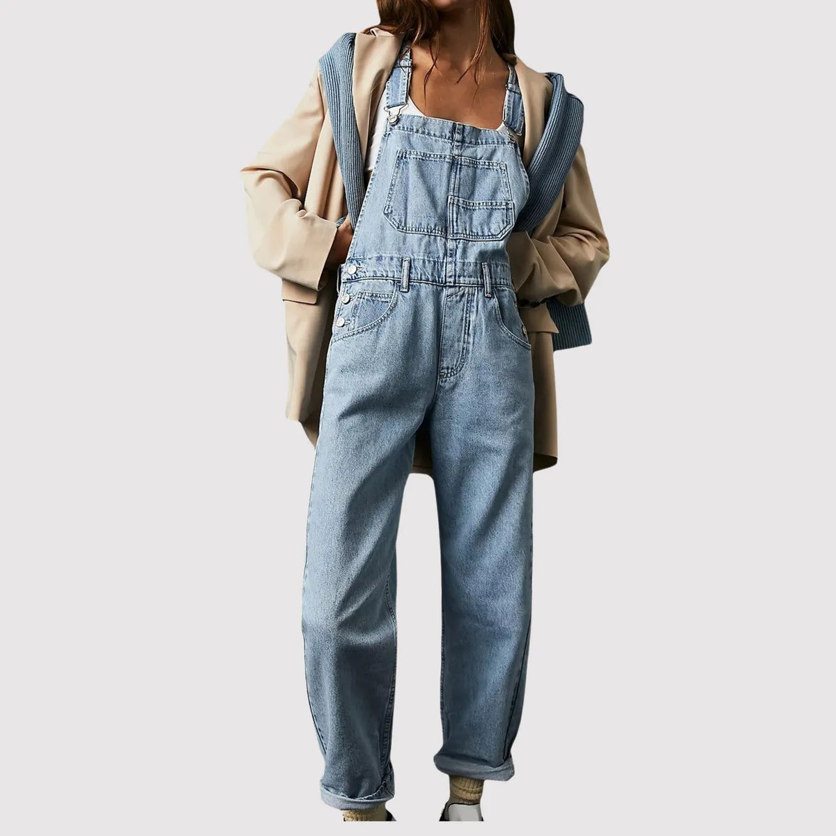 LUMI | Relaxed Fit  Denim Tuinbroek Dames – Met Verstelbare Bandjes