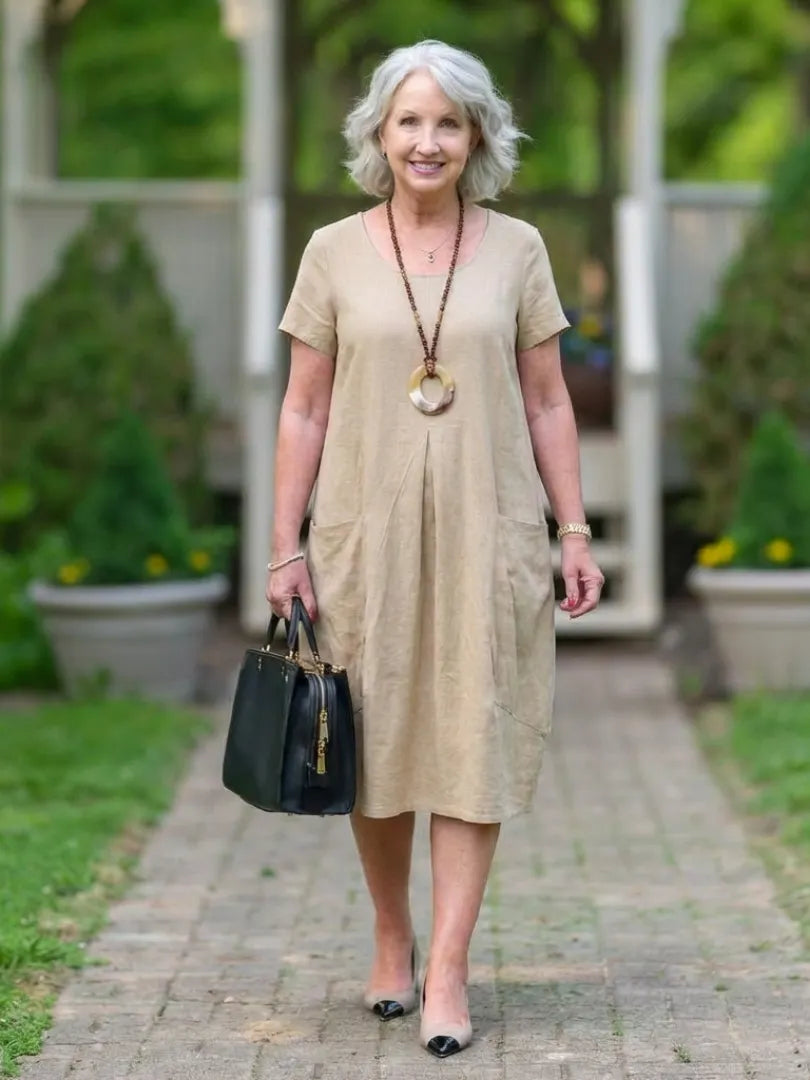 Diane | Short Sleeve Pleated Knee Length Dress
