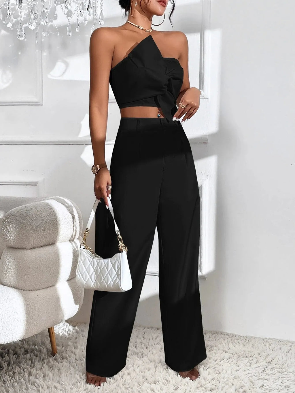 Conjunto Feminino CalÃ§a e Cropped Preto Lys