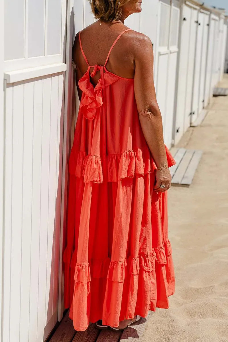Sexy Solid Color Ruffle Flounce U Neck Sling Dresses