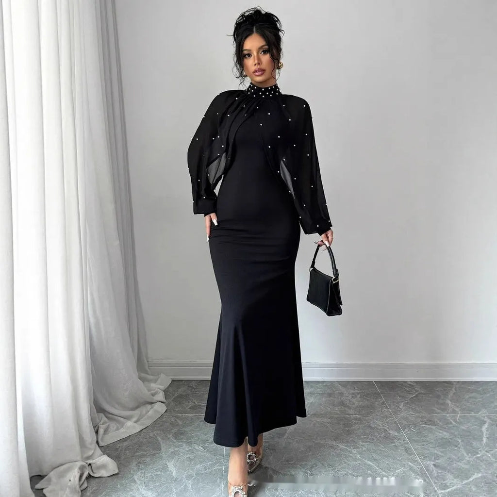 Robe longue manches lanterne en dentelle
